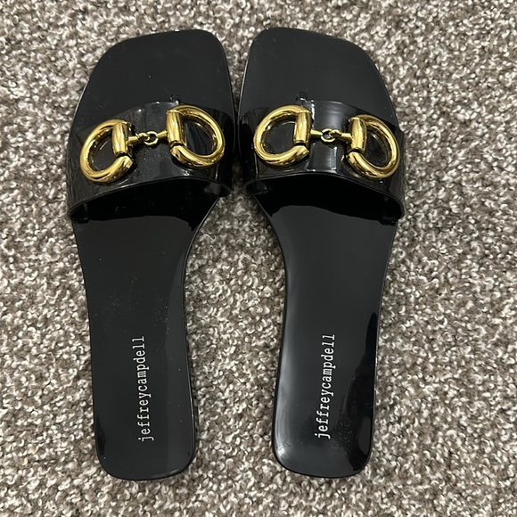 Jeffrey Campdell Flat Slides - Black and Gold Size 7 - Picture 3 of 5